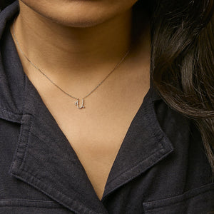 14K Yellow Gold Diamond Accent "A-Z" Initial Script Style Pendant Necklace