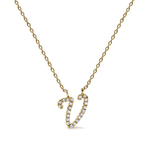 14K White Gold Diamond Accent "A" Initial Script Style Pendant Necklace