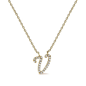 10K Yellow Gold Diamond Accent  A-Z Initial Script Style Pendant Necklace