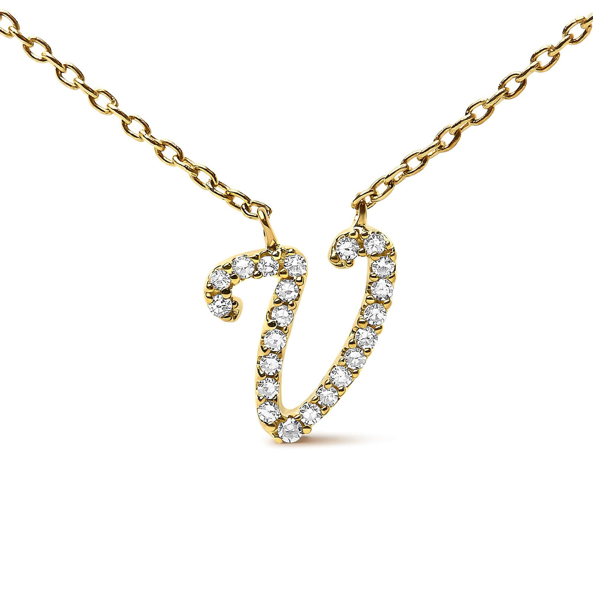14K Yellow Gold Diamond Accent "A-Z" Initial Script Style Pendant Necklace