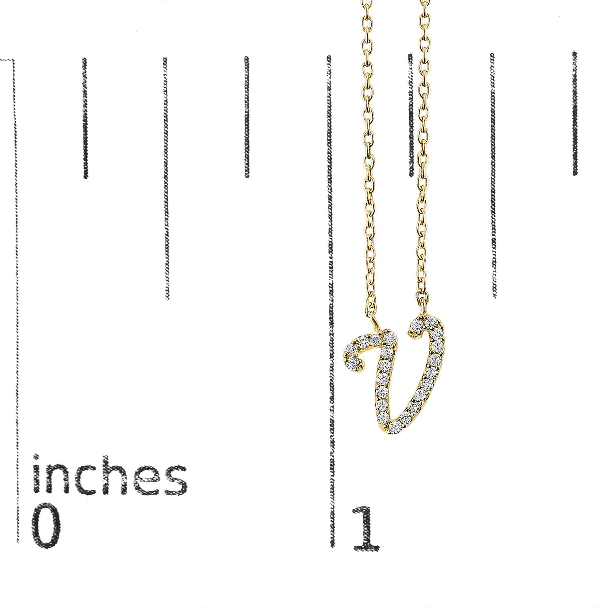 14K Yellow Gold Diamond Accent "A-Z" Initial Script Style Pendant Necklace