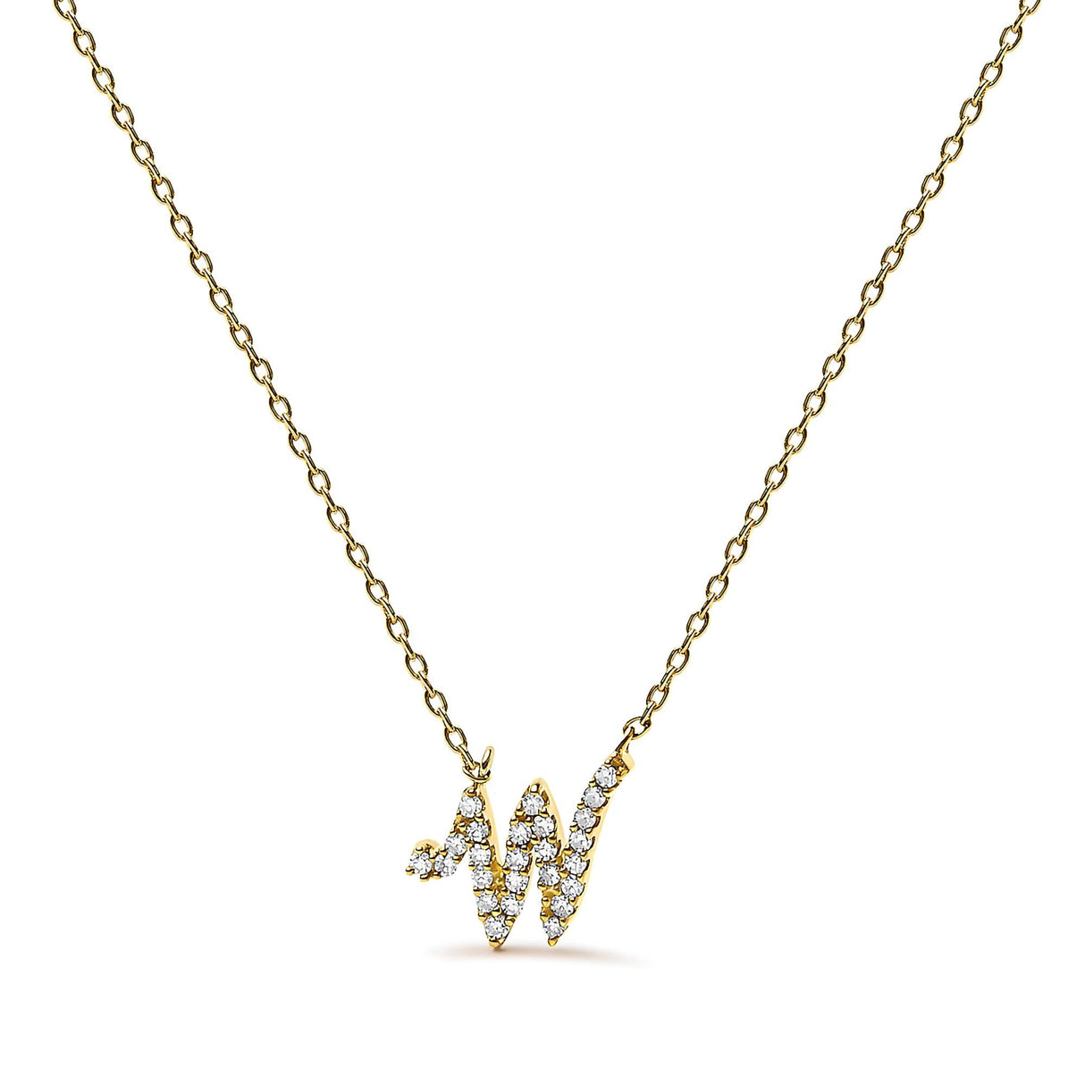 10K Yellow Gold Diamond Accent  A-Z Initial Script Style Pendant Necklace