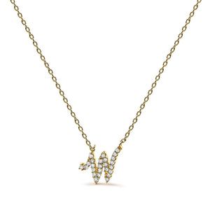 10K Yellow Gold Diamond Accent  A-Z Initial Script Style Pendant Necklace