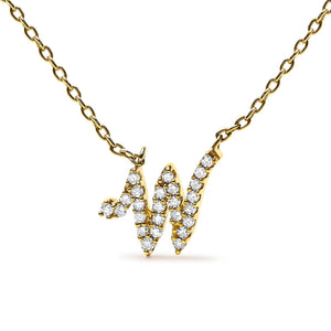 10K Yellow Gold Diamond Accent  A-Z Initial Script Style Pendant Necklace