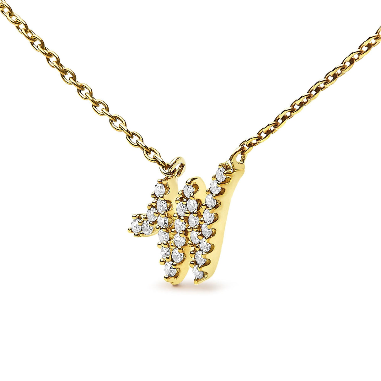 14K Yellow Gold Diamond Accent "A-Z" Initial Script Style Pendant Necklace