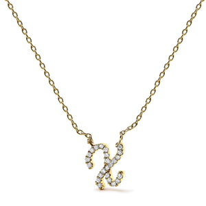 14K Yellow Gold Diamond Accent "A-Z" Initial Script Style Pendant Necklace