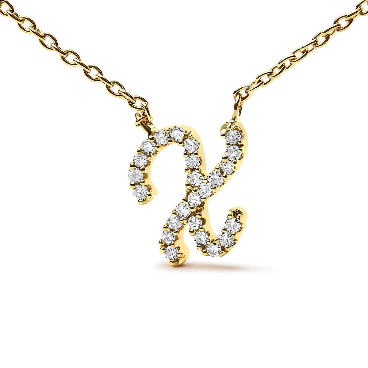 14K Yellow Gold Diamond Accent "A-Z" Initial Script Style Pendant Necklace
