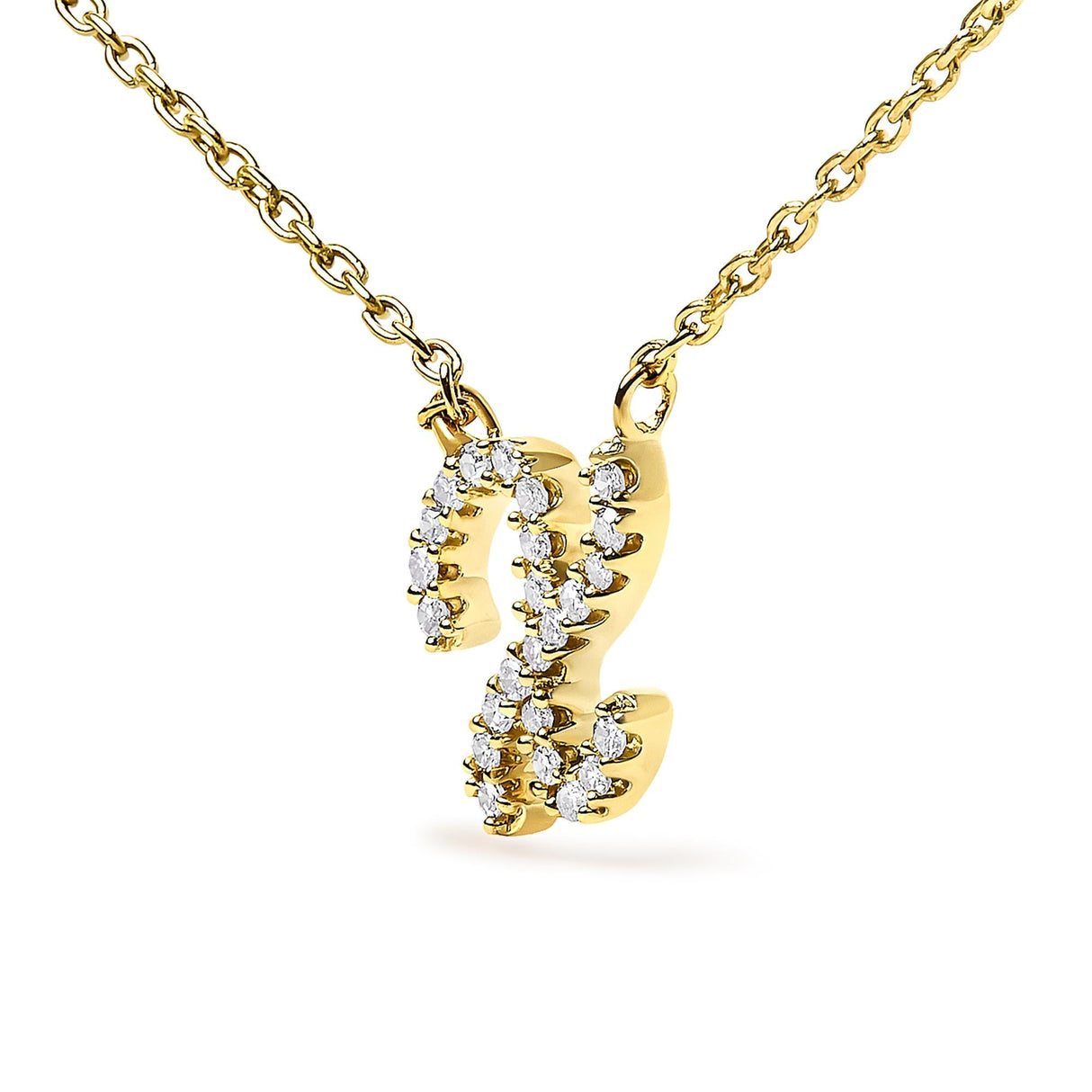 10K Yellow Gold Diamond Accent  A-Z Initial Script Style Pendant Necklace