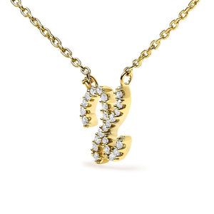 14K Yellow Gold Diamond Accent "A-Z" Initial Script Style Pendant Necklace