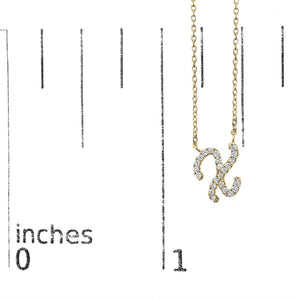 14K Yellow Gold Diamond Accent "A-Z" Initial Script Style Pendant Necklace
