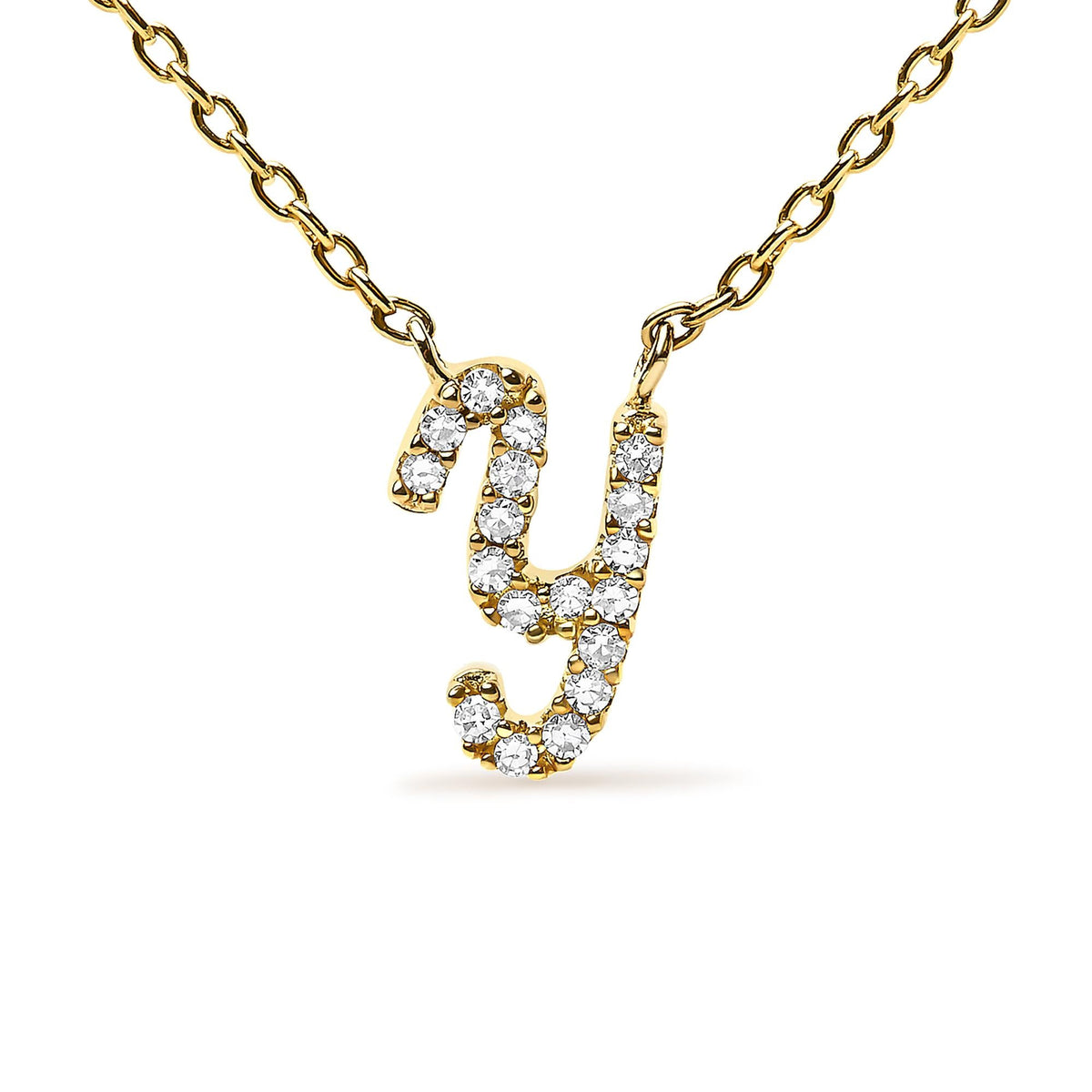 14K Yellow Gold Diamond Accent "A-Z" Initial Script Style Pendant Necklace