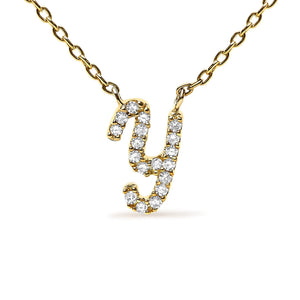 14K Yellow Gold Diamond Accent "A-Z" Initial Script Style Pendant Necklace