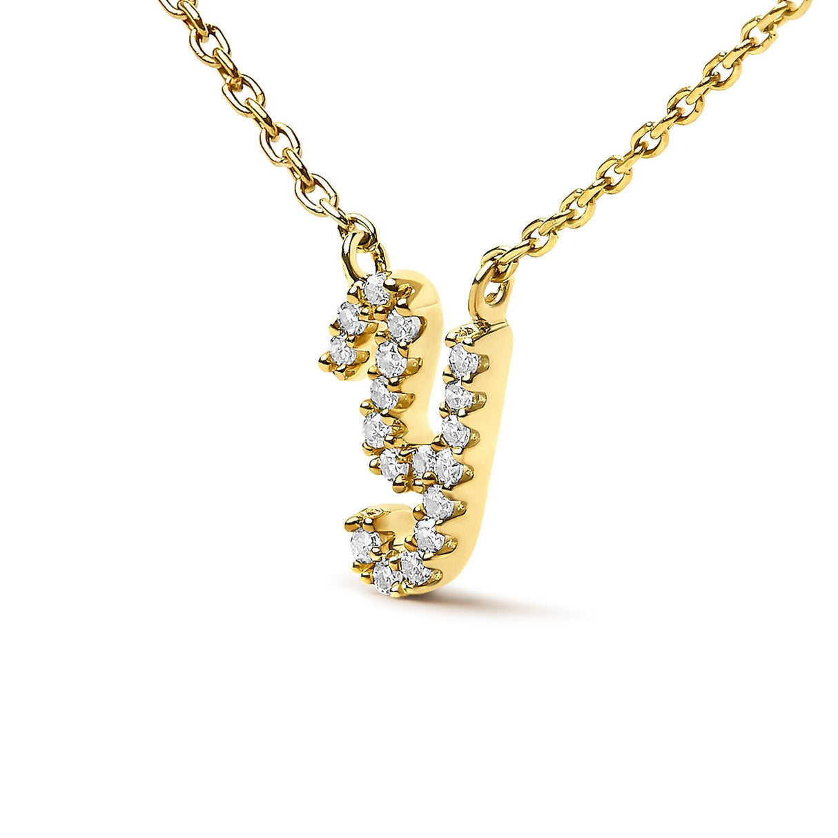 14K Yellow Gold Diamond Accent "A-Z" Initial Script Style Pendant Necklace