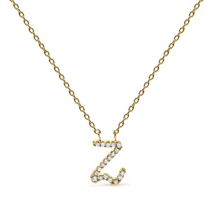 14K White Gold Diamond Accent "A" Initial Script Style Pendant Necklace