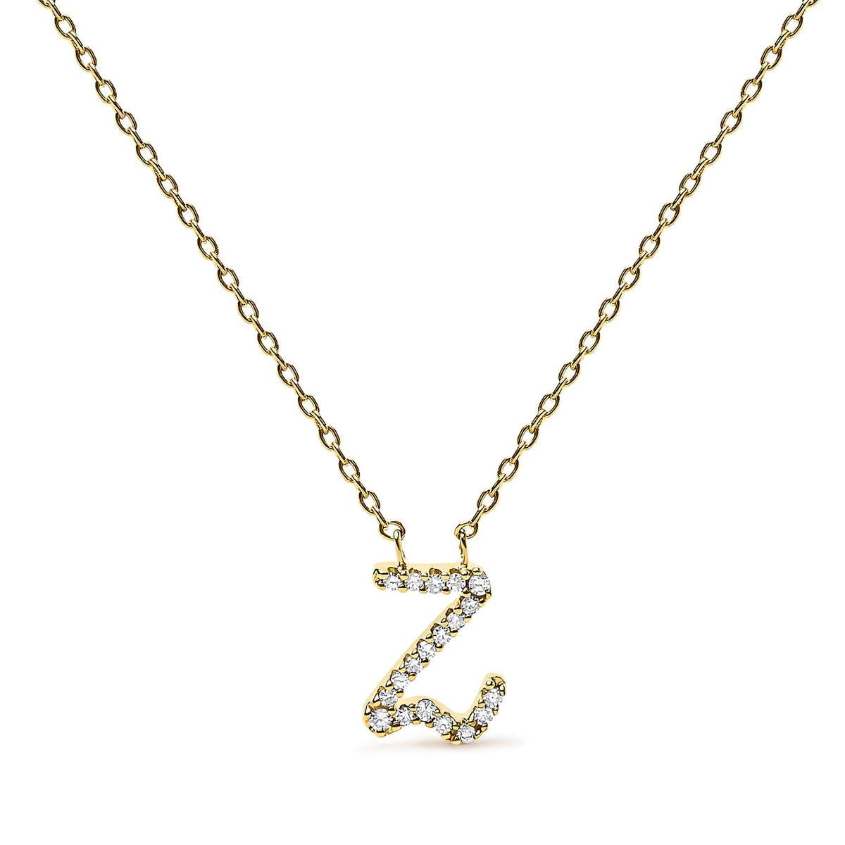 14K Yellow Gold Diamond Accent "A-Z" Initial Script Style Pendant Necklace