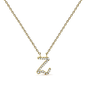14K Yellow Gold Diamond Accent "A-Z" Initial Script Style Pendant Necklace