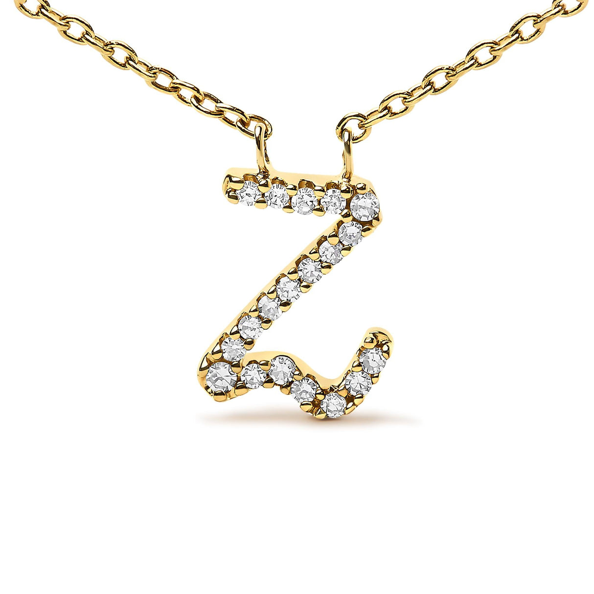 10K Yellow Gold Diamond Accent  A-Z Initial Script Style Pendant Necklace