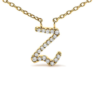 14K Yellow Gold Diamond Accent "A-Z" Initial Script Style Pendant Necklace