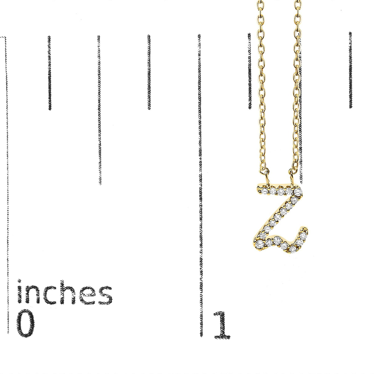 14K Yellow Gold Diamond Accent "A-Z" Initial Script Style Pendant Necklace