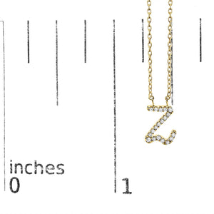 14K Yellow Gold Diamond Accent "A-Z" Initial Script Style Pendant Necklace