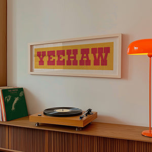 Framed YEEHAW Sign Gold & Red Art Print