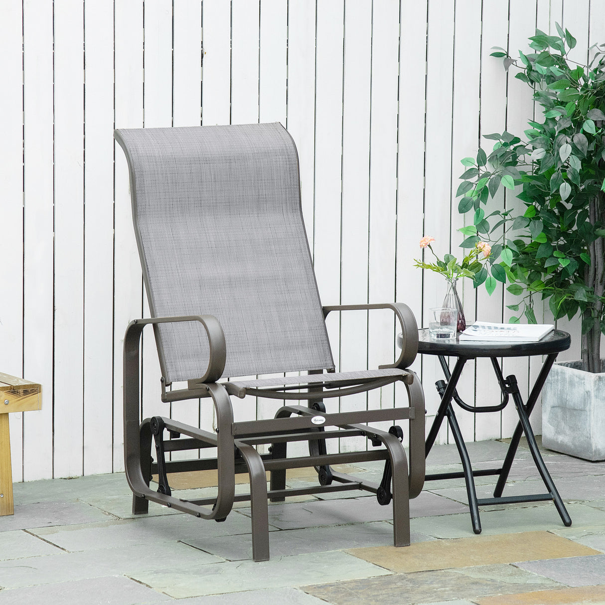 Outsunny outdoor glider chair, gliders for outside patio with smooth rocking mechanism and lightweight construction for backyard, gray