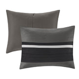 7 Pc Pieced Faux Suede Comforter Set Black Queen