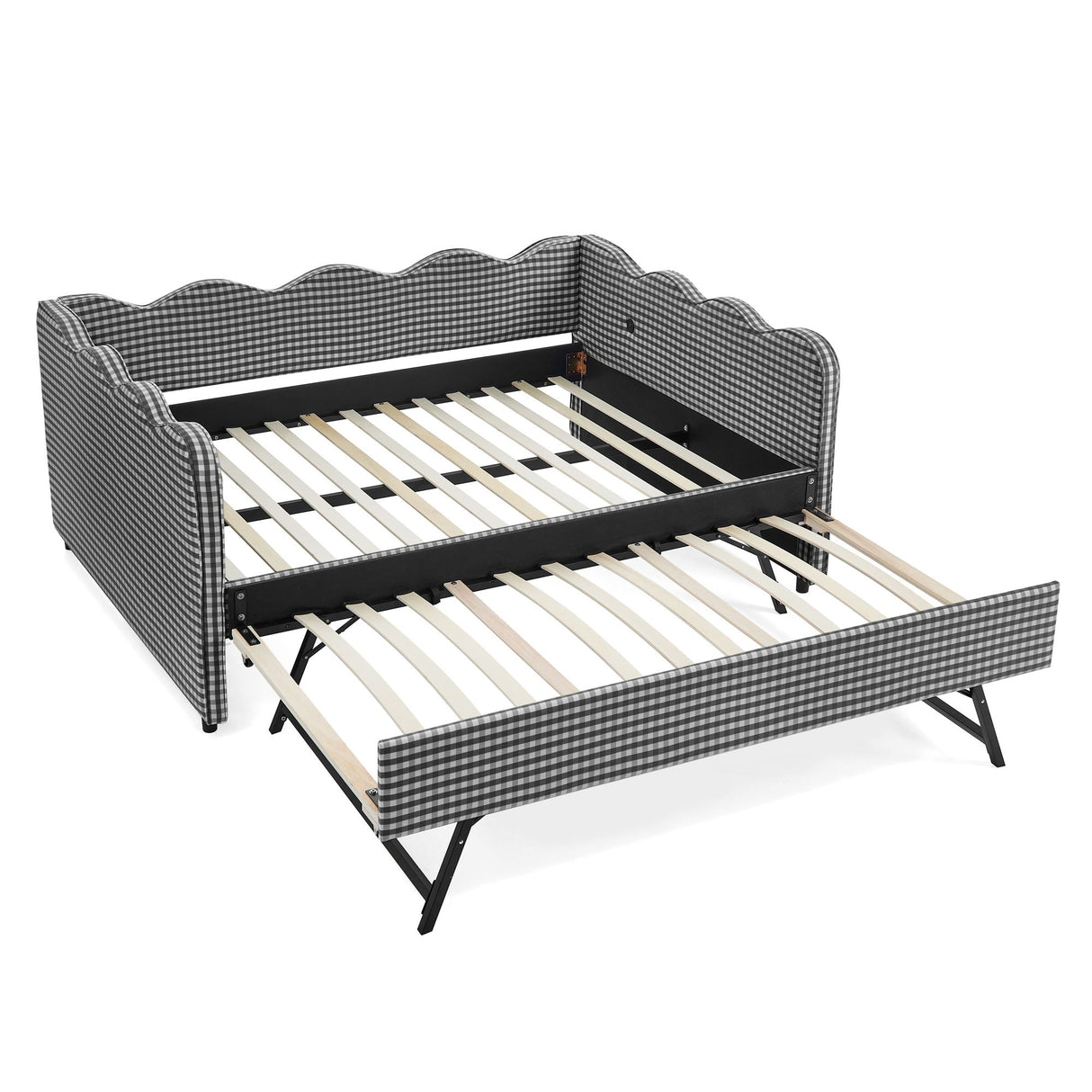 Gingham Daybed With USB Charging Port, Wave-Shaped Design
