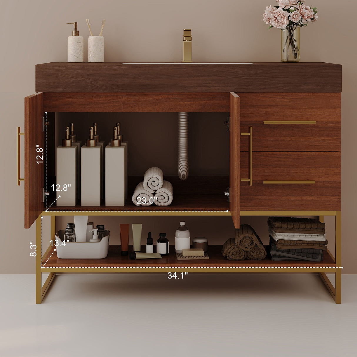 36" Modern Free-Standing Bathroom Vanity with Seamless Ceramic Sink