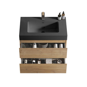 Alice - Natural Oak Bathroom Vanity With Sink, Large Storage Wall Mounted Floating Bathroom Vanity For Modern Bathroom, One-Piece Sink Basin Without Drain