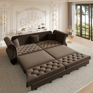 Oversized Chesterfield Pull Out Sofa Bed, Roll Arm Couch With Flower Tufting For Living Room