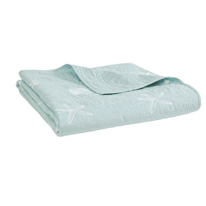 4 Piece Cotton Reversible Embroidered Quilt Set with Throw Pillow Aqua King/Cal King