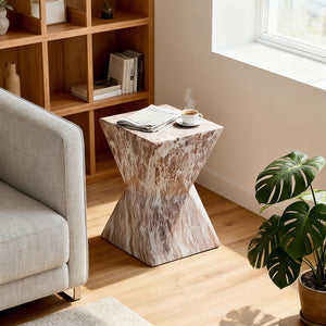 Round Outdoor Geometric End Table - Marble