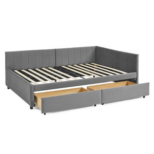 Full Size Upholstered Tufted Bed Frame with Two Drawers