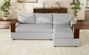 87.4' Sectional Sofa with Reversible Armrests Gray Chenille Upholstery