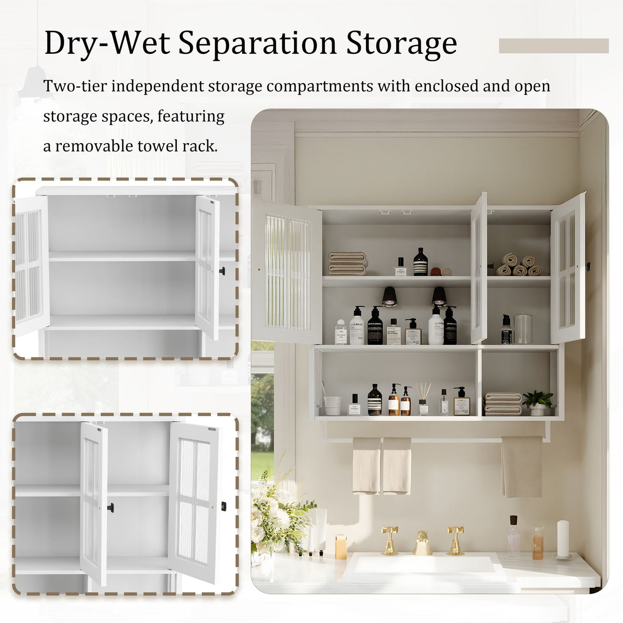 3 Door Wall Cabinet With Glass Door And Towel Bar
