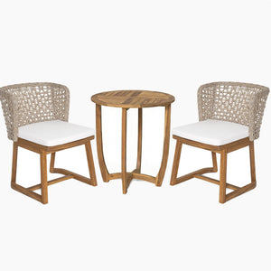 3-Piece Outdoor Dining Set with Teak Finish Acacia Wood Table & Wicker Chairs