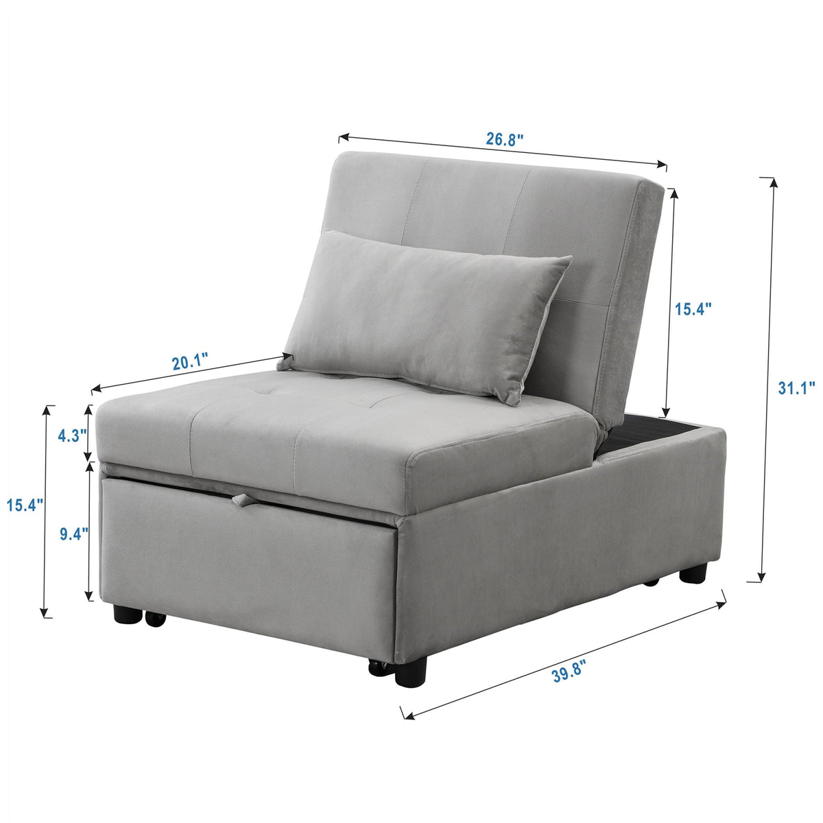 Folding Ottoman Sofa Bed - Gray Fabric