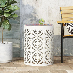 Airy - Outdoor Side Table with Lace Cut Design and Metal Frame