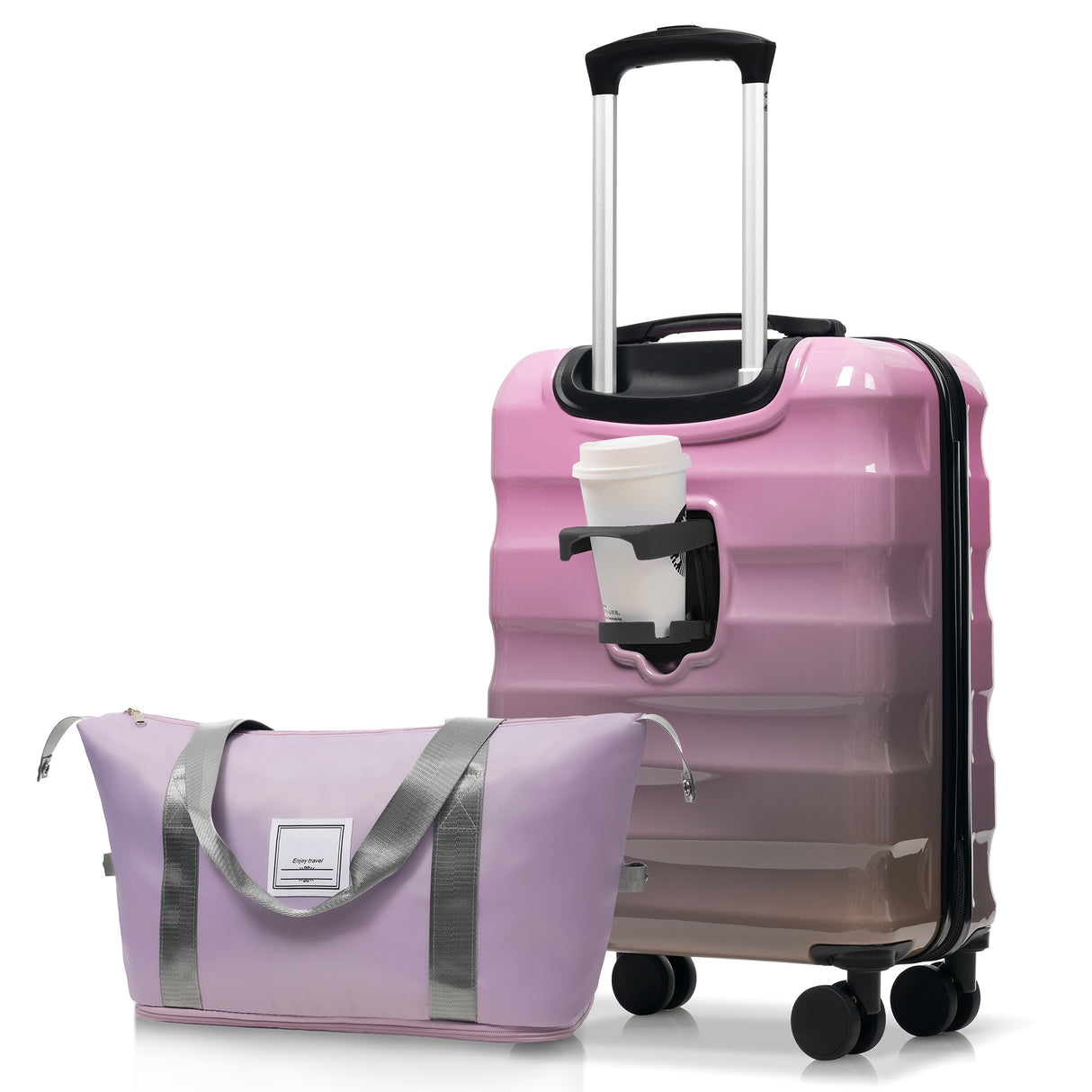 20-Inch Carry-On Suitcase with Dual Wheels, Water Bottle Holder