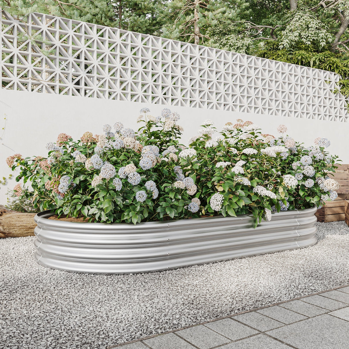 Raised Garden Bed Outdoor Oval Large Metal Raised Planter Bed - Silver