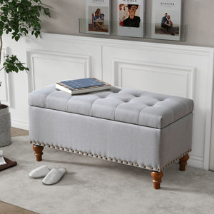 Upholstered Ottoman With Storage And Rivet Trim