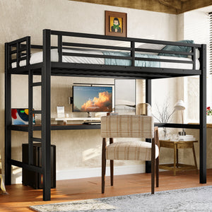 Metal Twin Size Loft Bed with Power Outlet and LED Lighted