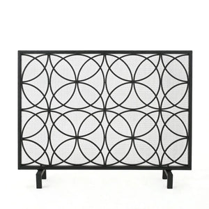 Thayer Single Panel Iron Fireplace Screen With Geometric Design