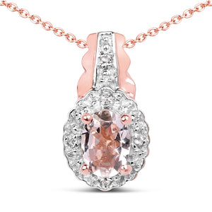 14K Rose Gold Plated 0.73 Carat Genuine Morganite & White Topaz .925 Sterling Silver Pendant