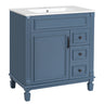 Bathroom Vanity with Ceramic Sink and Storage - White or Blue