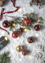 Red Glass Decorative Hanging Ball Christmas Tree Ornaments - Set of 12