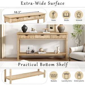 U_Style 58.3'' Fir Veneer Entryway Table with Honeycomb-patterned Fronts