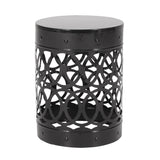 Modern Outdoor Metal End Table with Iron Cut Design in Black