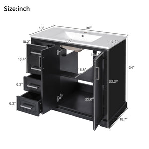 Bathroom Vanity With Sink, Soft Close Doors, Adjustable Shelf & 3 Drawers